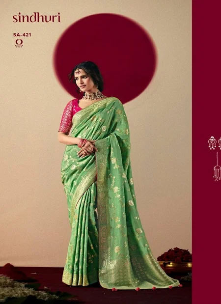 Green Colour Devika Silk By Kimora Pure Viscose Dola Silk Saree Sa-421